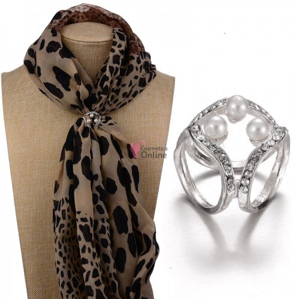 Inel elegant pentru esarfa din metal Cod PIMS006 Argintiu cu cristale si perle